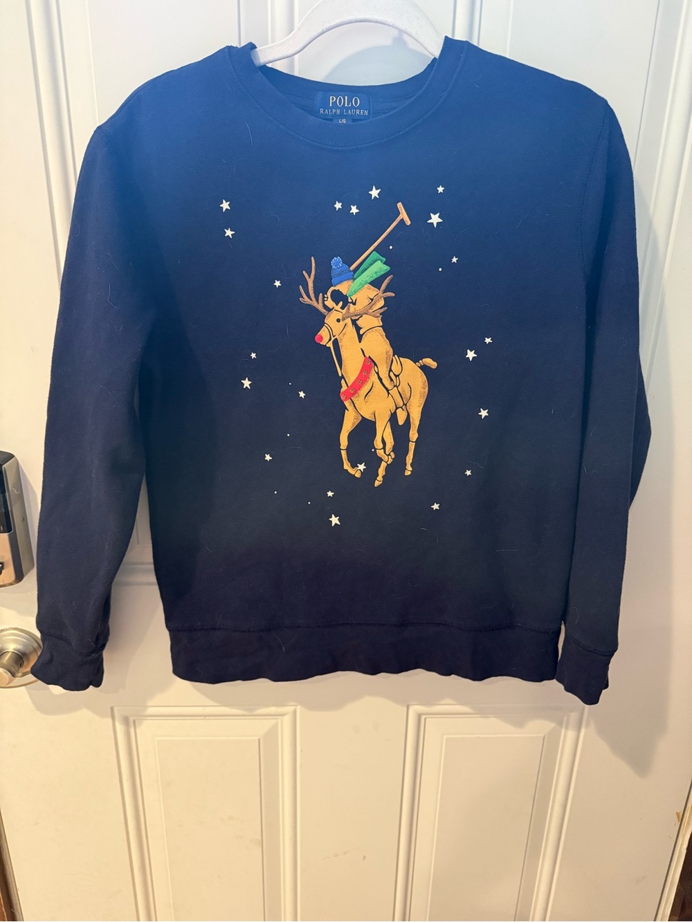 Polo by Ralph Lauren Boy’s Size L (14/16) Navy Reindeer Graphic Sweatshirt